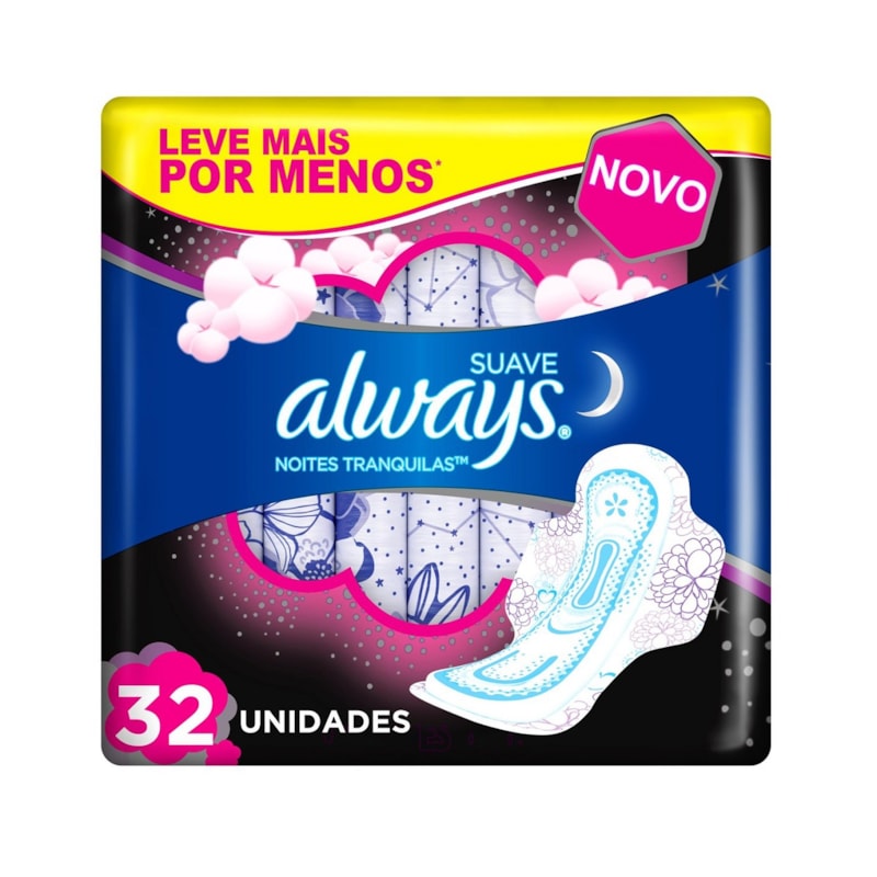 Absorvente Always Noites Tranquilas com Abas Cobertura Suave 32 unidades