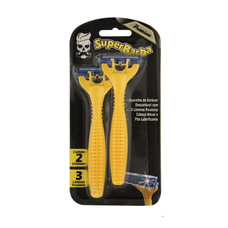 Aparelho de Barbear SuperBarba Premium Amarelo 2 unidades