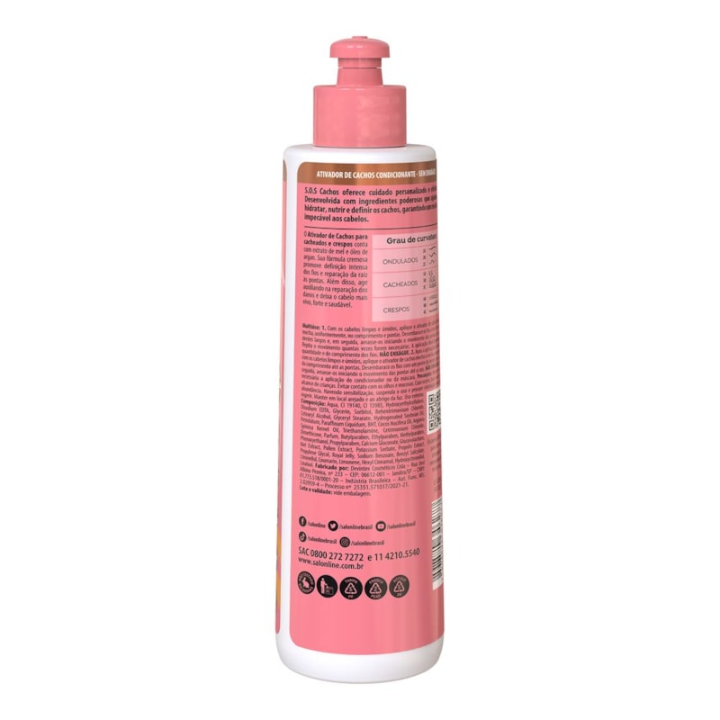 Ativador de Cachos Salon Line S.O.S Cachos 300 ml Mel e Óleo de Argan