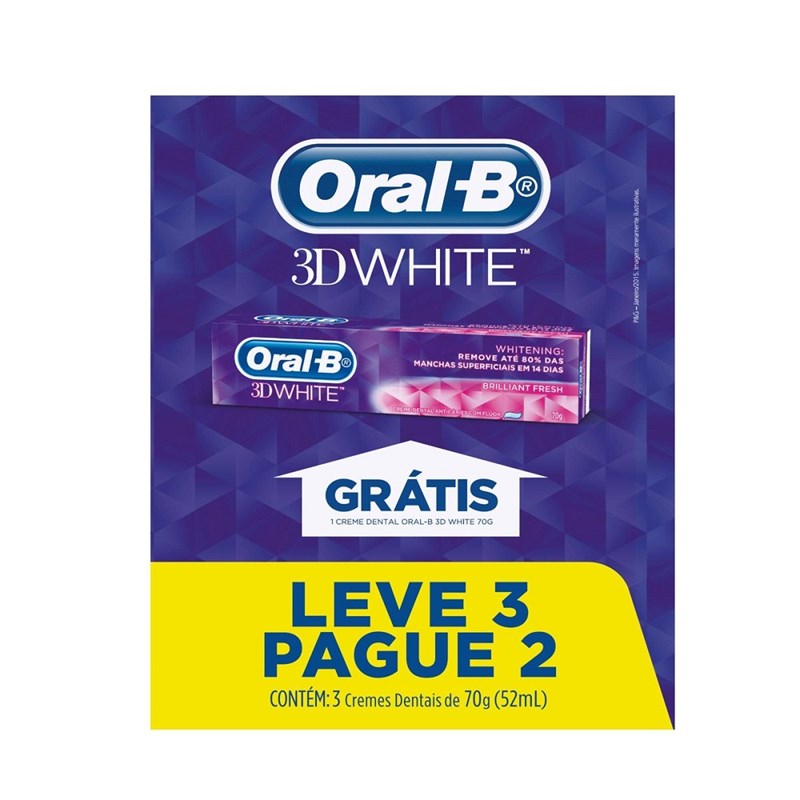 Creme Dental Oral-B 70 gr 3D White Leve 03 Pague 02