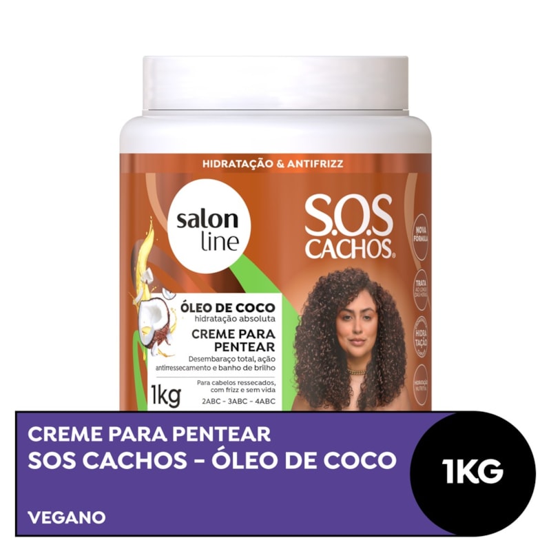 Creme Para Pentear Salon Line S O S Cachos Coco 1 Litro Oleo E Manteiga De Coco Lojaslivia