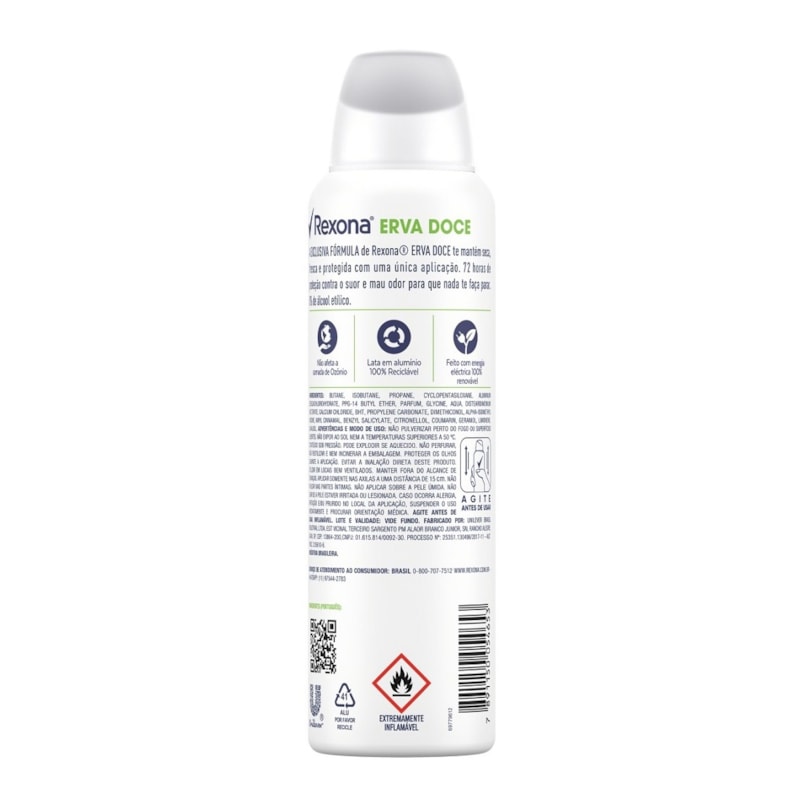 Desodorane Aerosol Antitranspirante Rexona 150 ml Erva Doce