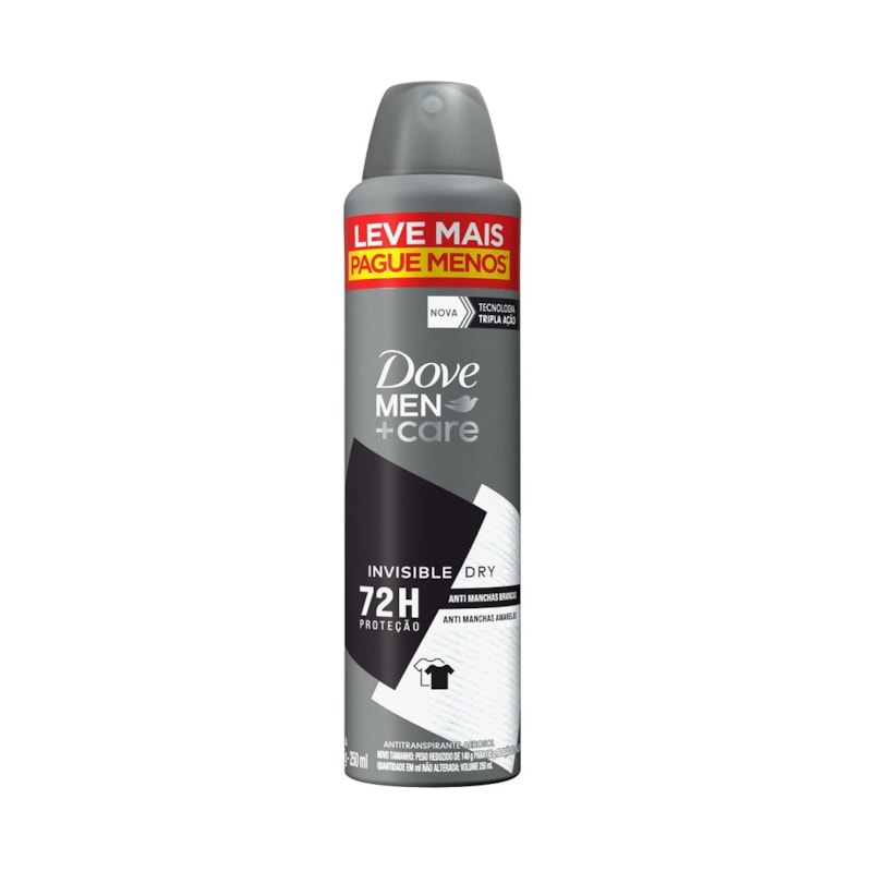 Desodorante Aerosol Antitranspirante Dove Men Care 250 ml Leve Mais Pague Menos Invisible Dry