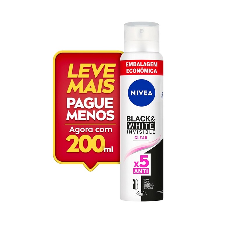 Desodorante Aerosol Feminino Nivea 200 ml Black & White Clear Embalcagem Economica