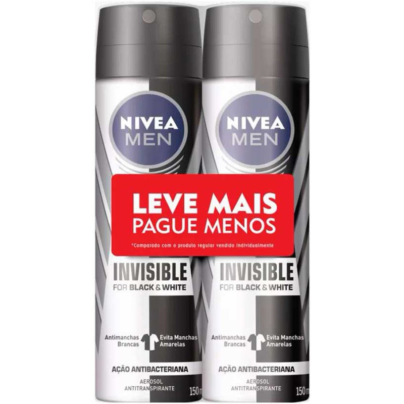 Desodorante Aerosol Masculino Nivea Black & White Invisible Leve Mais Pague Menos | Com 2 Unidades