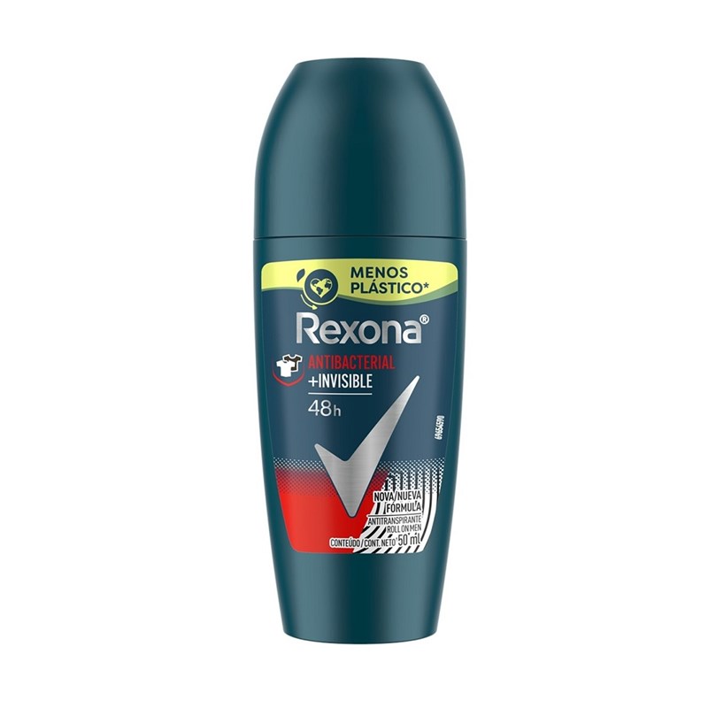 Desodorante Roll On Antitranspirante Rexona Men 50 ml Antibacterial + Invisible
