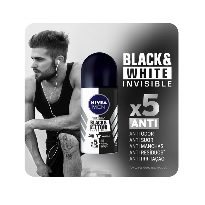 Desodorante Roll-On Nivea Men Black & White 50 ml Invisible
