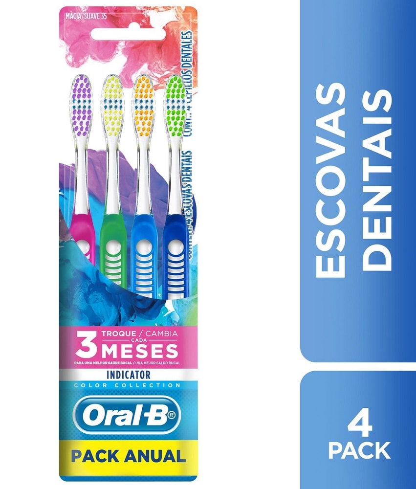 Escova Dental Oral-B Indicator Color Collection 4 Unidades - LojasLivia