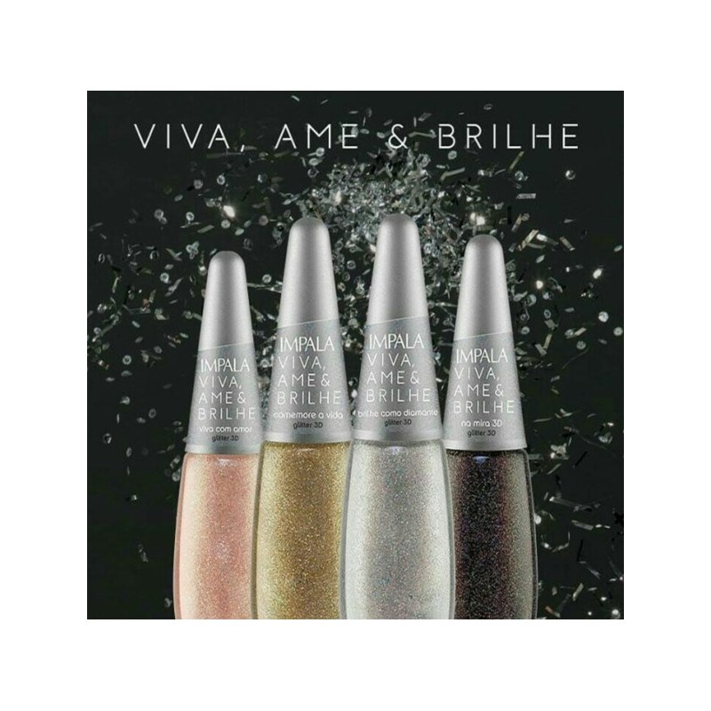 Esmalte Impala Viva Ame & Brilhe Glitter 3D 7,5 ml Brilhe Como Diamante