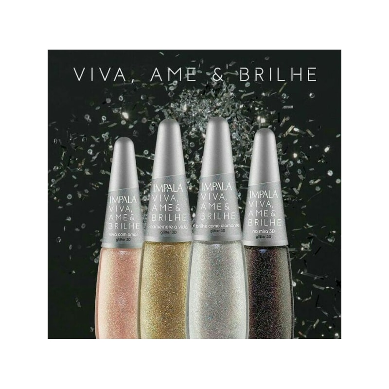 Esmalte Impala Viva Ame & Brilhe Glitter 3D 7,5 ml Viva com Amor