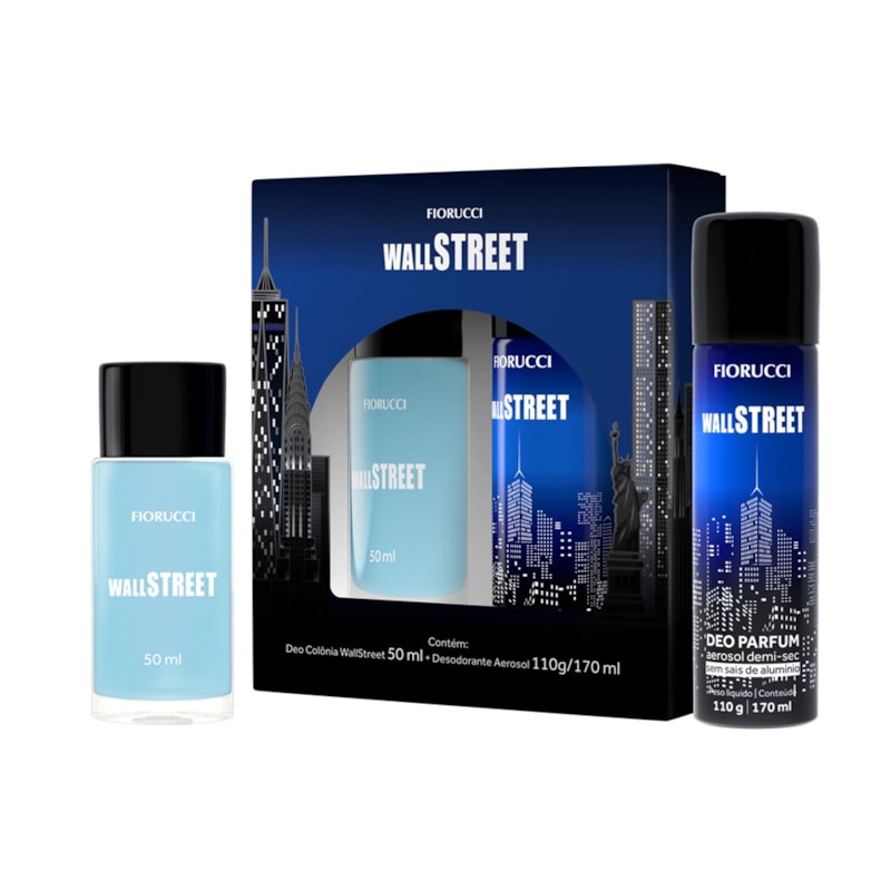 Kit Deo Colônia 50 ml + Desodorante Aerosol 170 ml Fiorucci Wall Street