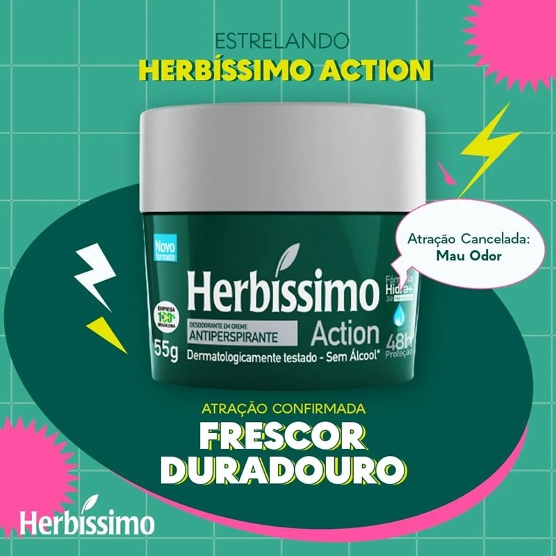 Kit Desodorante Creme Herbíssimo 55 gr Action 3 unidades
