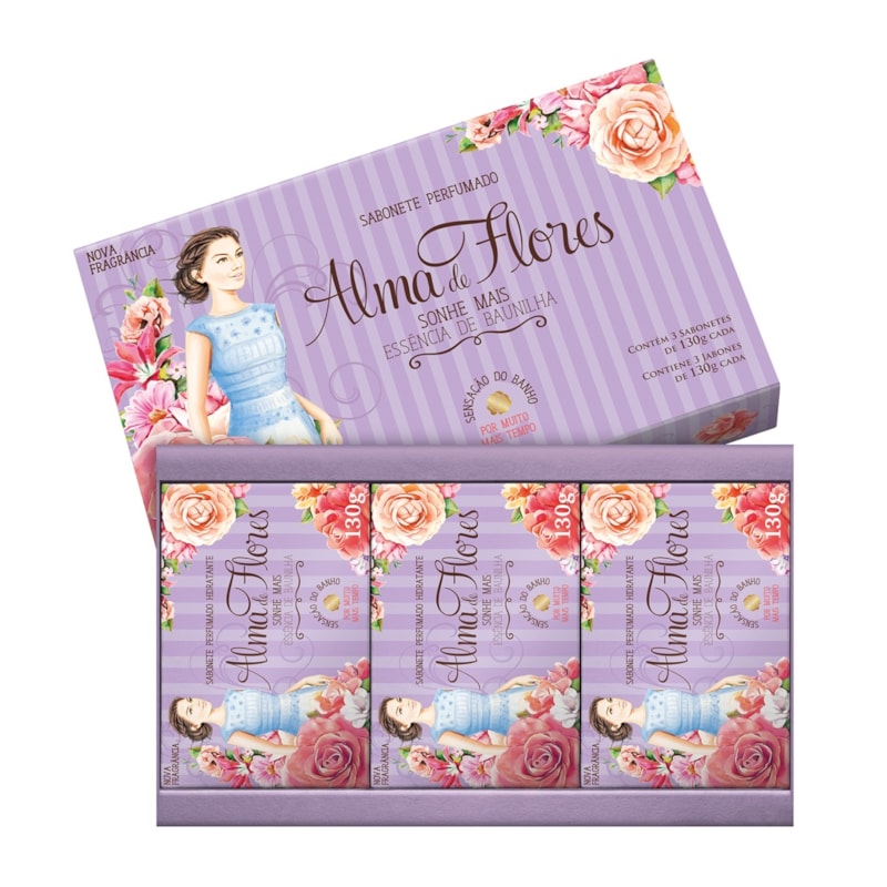 Kit Sabonete Alma de Flores 130 gr Cada Essência de Baunilha