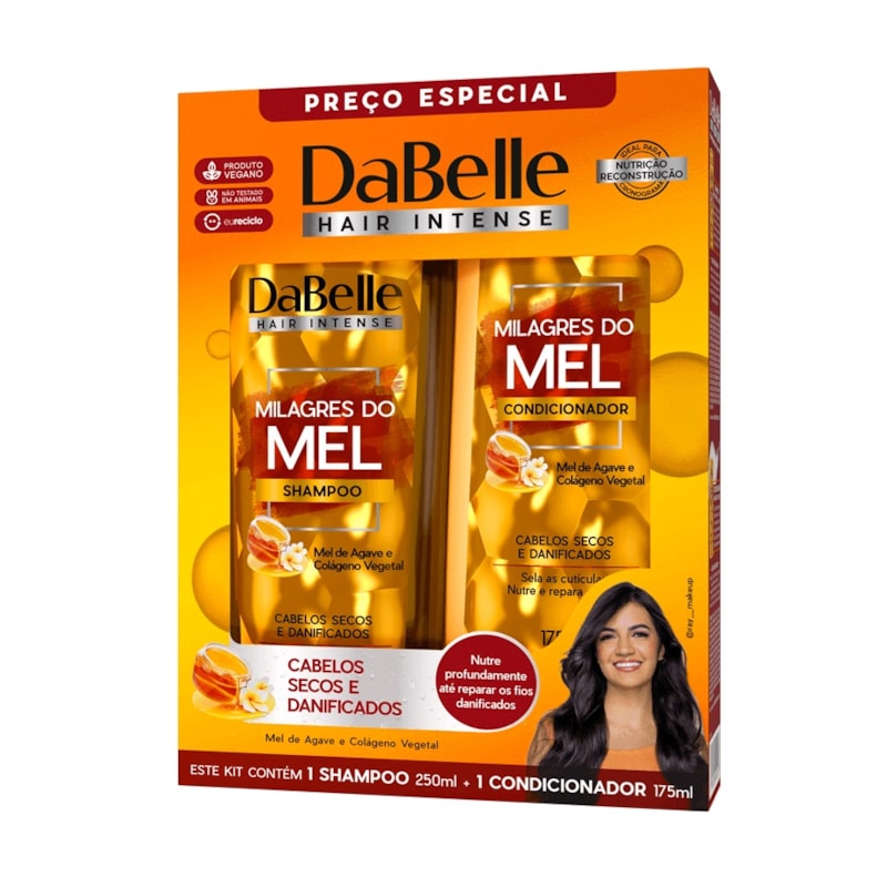 Kit Shampoo 250 ml + Condicionador 175 ml Dabelle Milagres do Mel