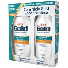 Kit Shampoo 300 ml + Condicionador 200 ml Niely Gold Oleo de Argan Pos Quimica