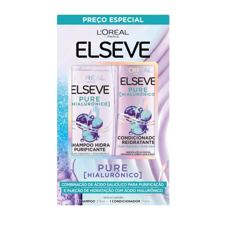 Kit Shampoo 375 ml + Condicionador 170 ml Elseve Pure Hialurônico