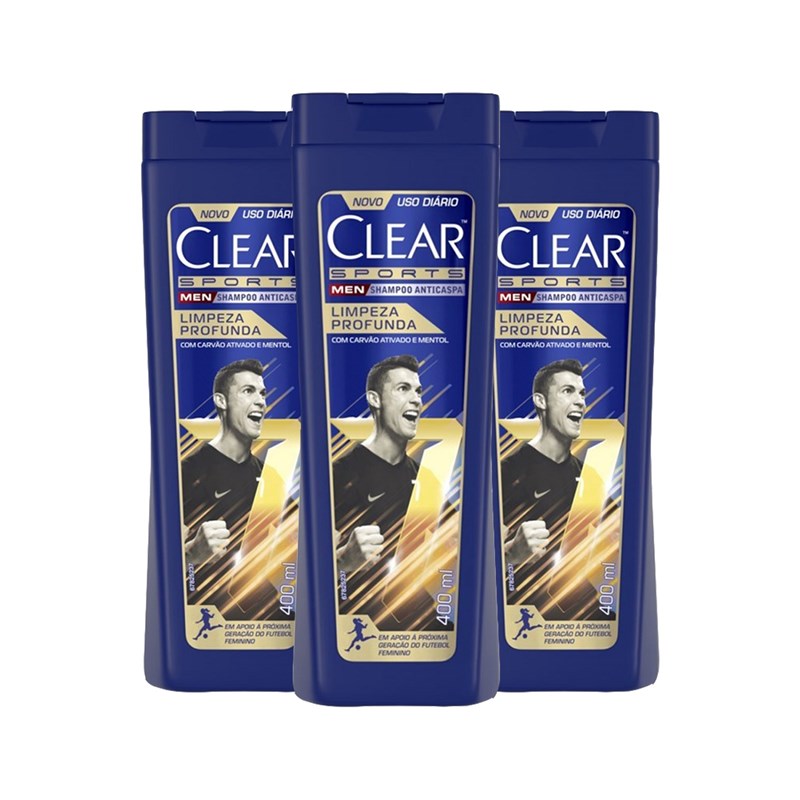 Kit Shampoo Anticaspa Clear Men 400 ml Limpeza Profunda