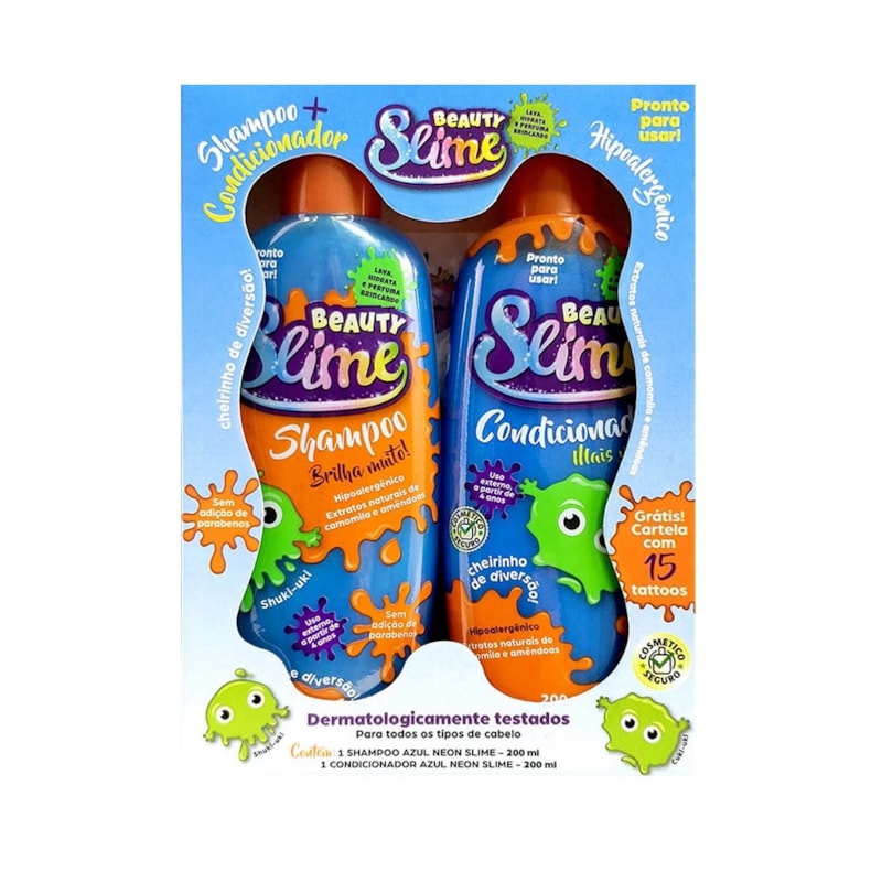 Kit Shampoo + Condicionador Beauty Slime 200 ml Azul Neon