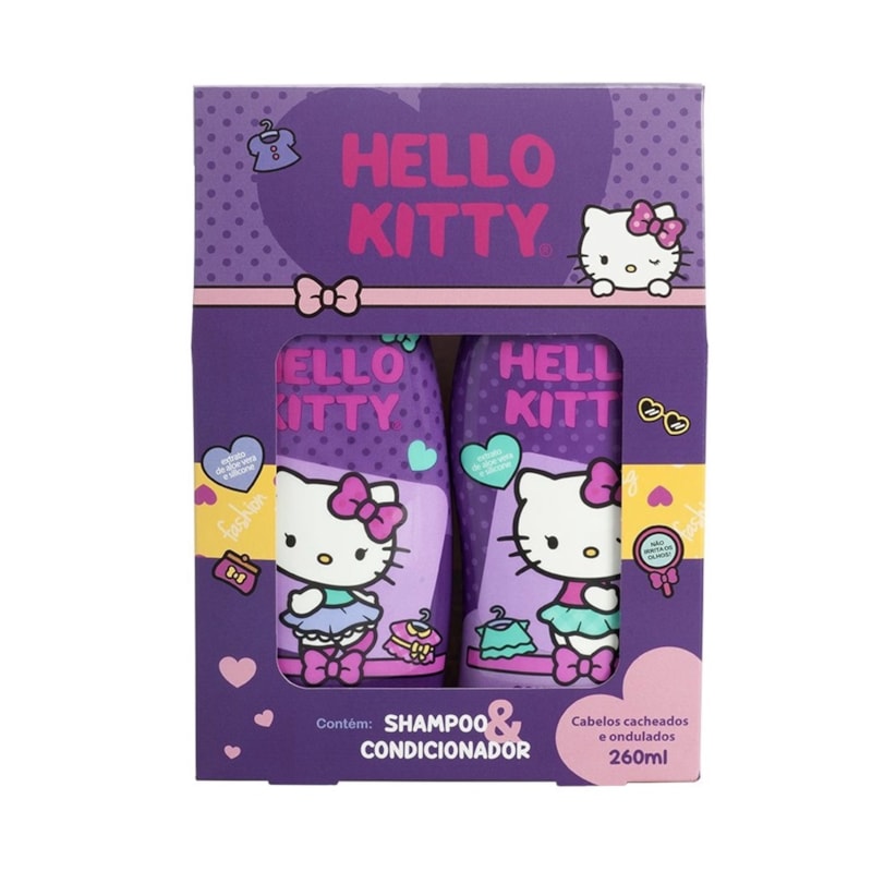 Kit Shampoo + Condicionador Hello Kitty 260 ml Cacheados e Ondulados