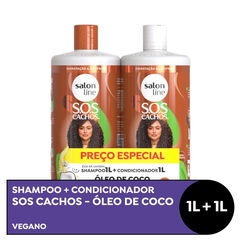 Kit Shampoo Condicionador Salon Line S O S Cachos 1 Litro Coco Lojaslivia