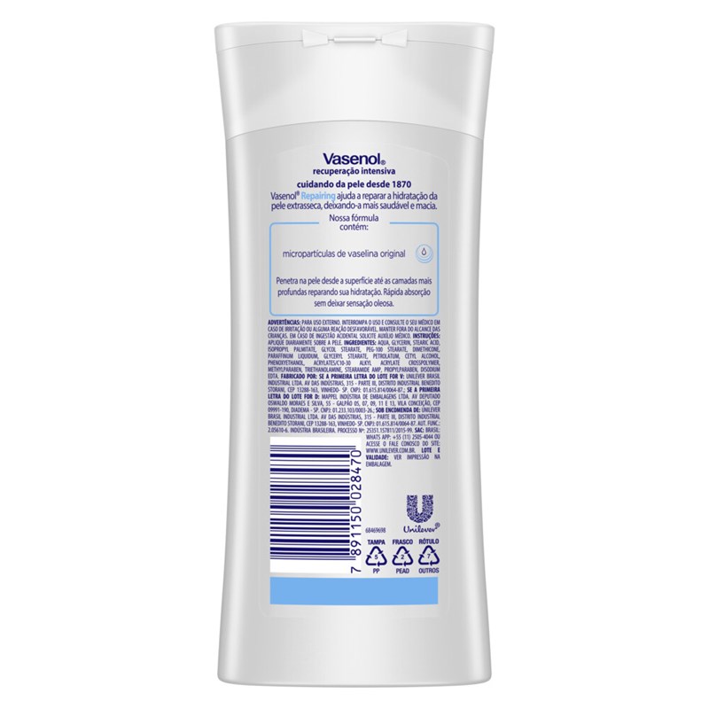 Loção Desodorante Hidratante Vasenol Recuperação Intensiva Reparadora 200ml
