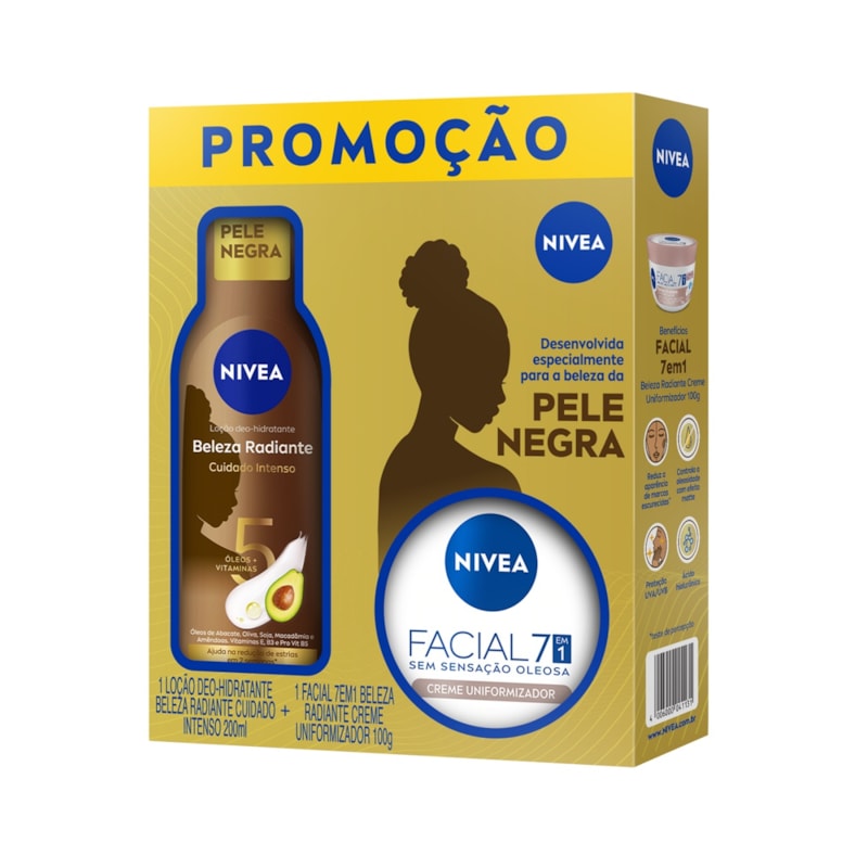 Loção Hidratante Nivea 200 ml Beleza Radiante + Creme Facial Uniformizador 100 gr