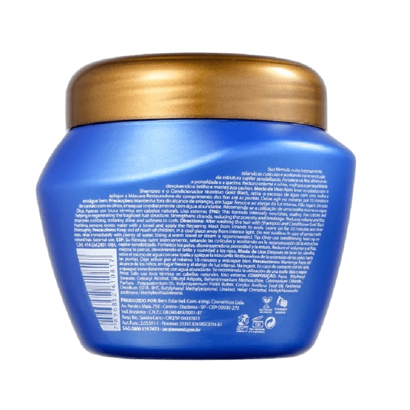 Máscara de Hidratação Amend 350 gr Gold Black LojasLivia
