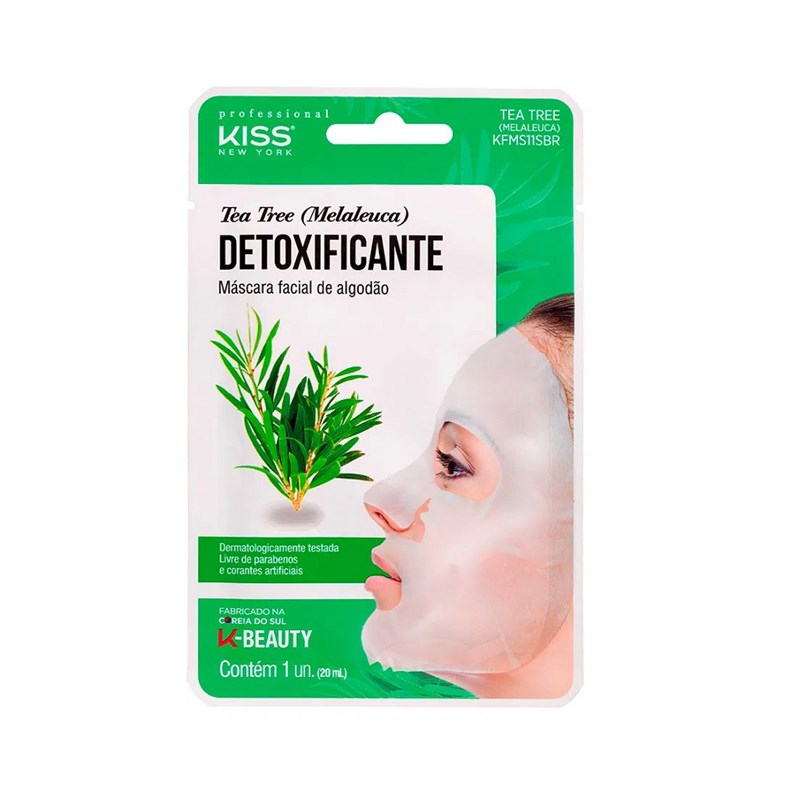 Máscara Facial de Algodão Kiss New York Detoxificante Tea Tree Melaleuca