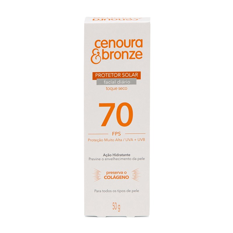 Protetor Solar Facial Cenoura & Bronze FPS 70 50 gr Toque Seco