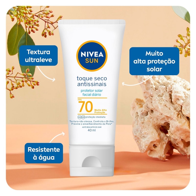 Protetor Solar Facial Nivea Sun Toque Seco Antissinais FPS 70 40 ml