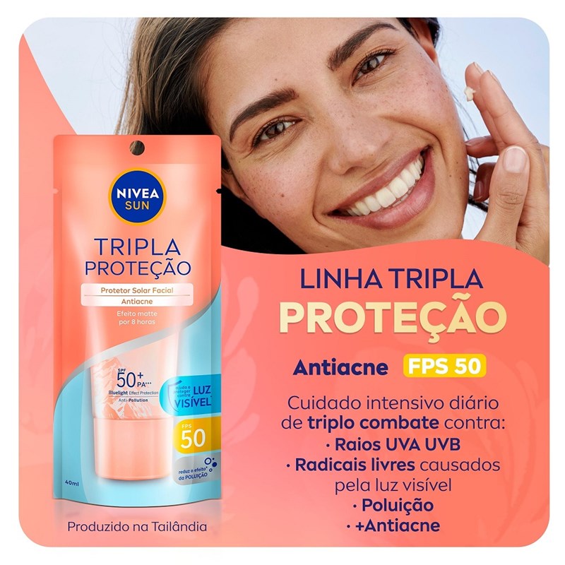 Protetor Solar Facial Nivea Sun Triple Protect FSP 50 40 ml Antiacne