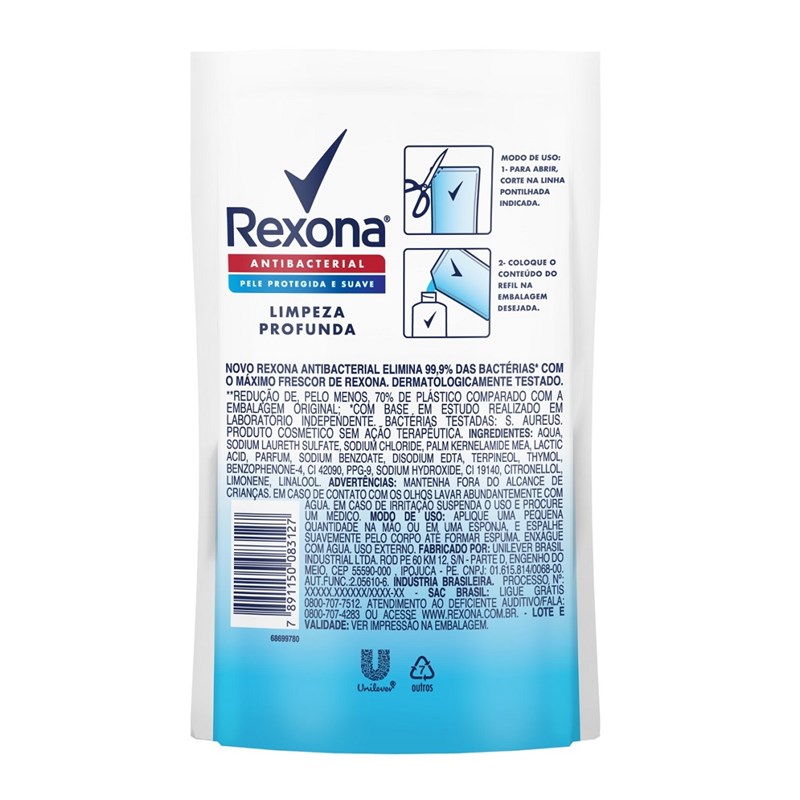 Sabonete Líquido Rexona Refil Antibacterial 200 ml Limpeza Profunda