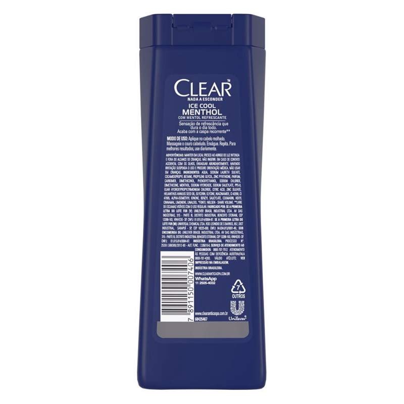 Shampoo Anticaspa Clear Men 200 ml Ice Cool Menthol