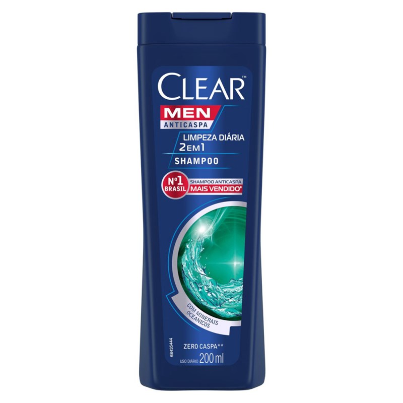Shampoo Anticaspa Clear Men 200 ml Limpeza Diária 2 em 1