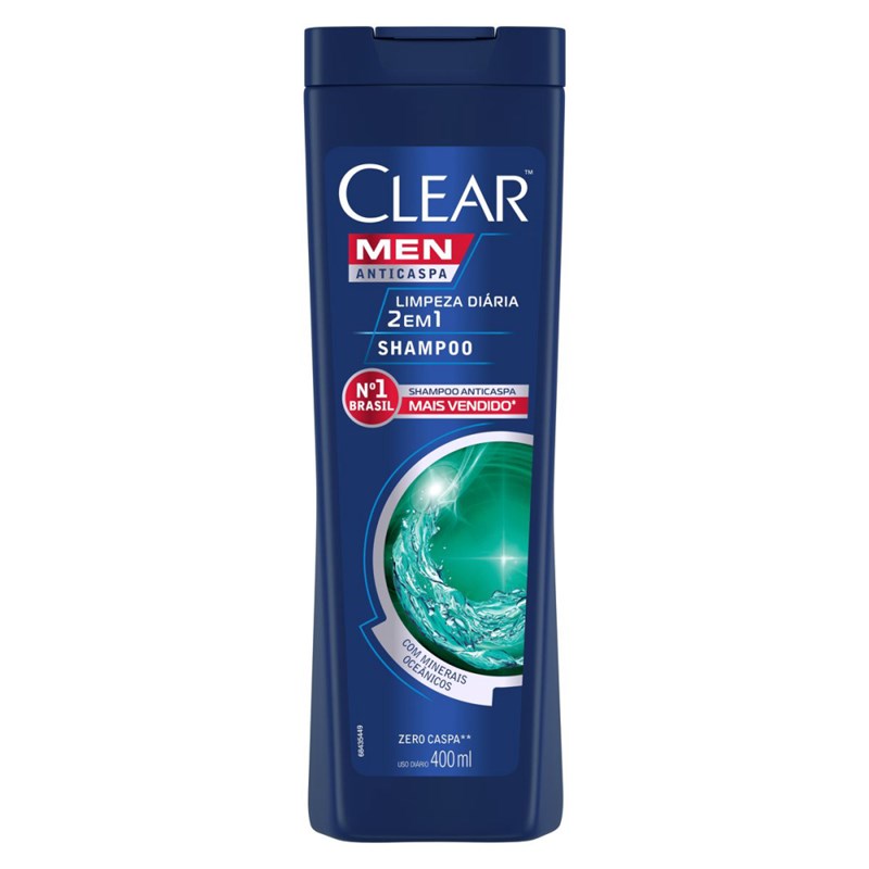 Shampoo Anticaspa Clear Men 400 ml Limpeza Diária 2 em 1