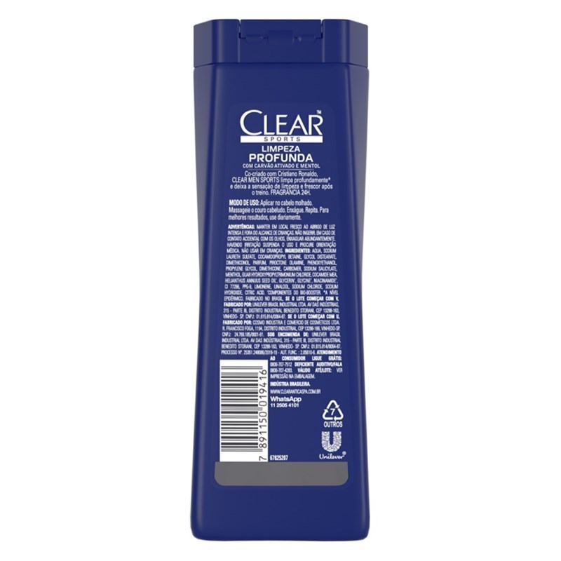 Shampoo Anticaspa Clear Men 400 ml Limpeza Profunda