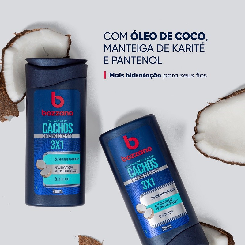 Shampoo Bozzano 3x1 200 ml Cachos e Crespos