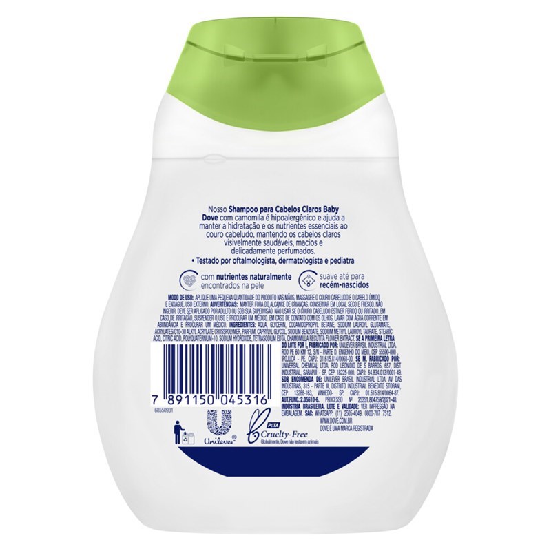 Shampoo  Dove Baby 200 ml Hidratação Glicerinada com Camomila