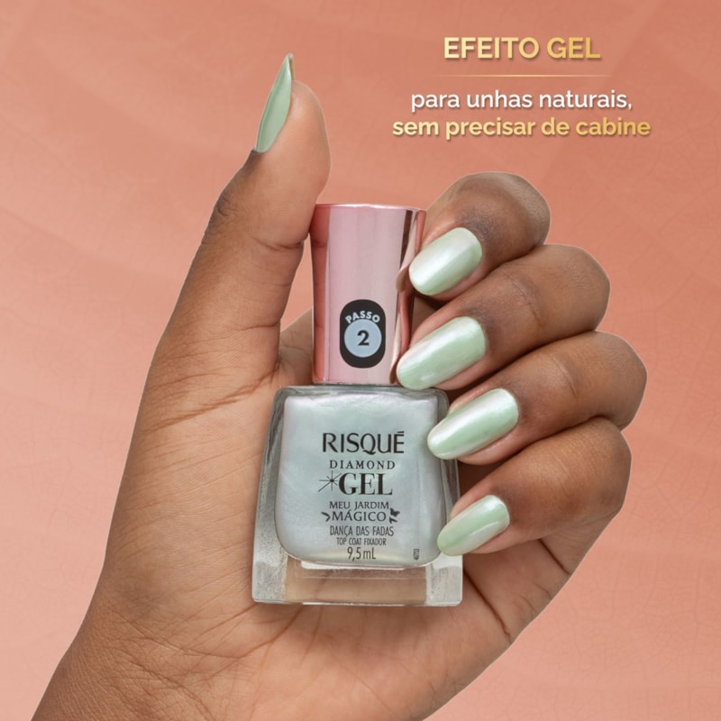 Top Coat Risqué Diamond Gel Meu Jardim Mágico 9,5 ml Dança das Fadas