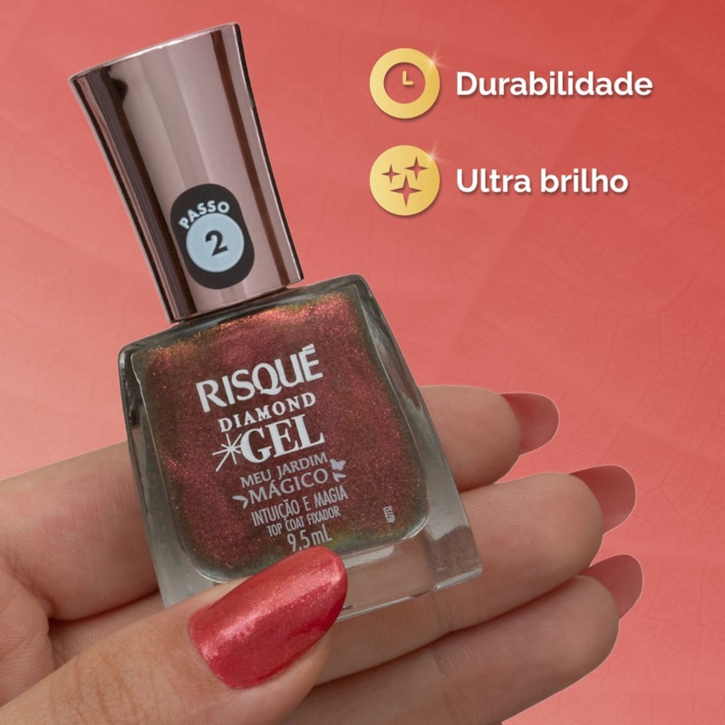 Top Coat Risqué Diamond Gel Meu Jardim Mágico 9,5 ml Intuição e Magia